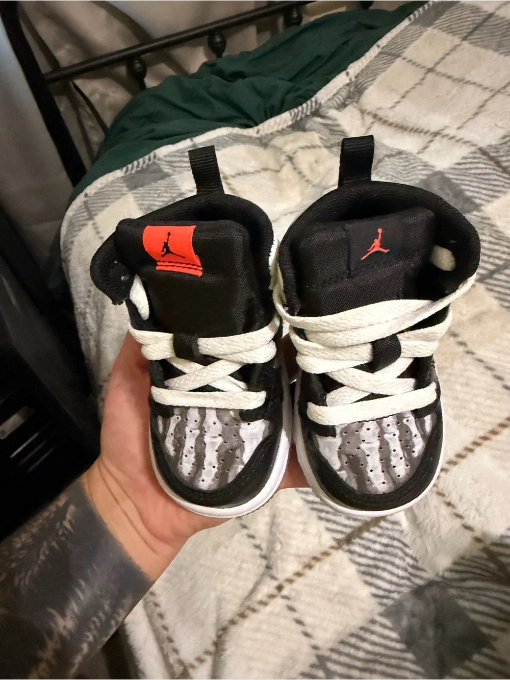 Jordan Kids' Black, White and Silver High-Top Sneaker with Red Accent